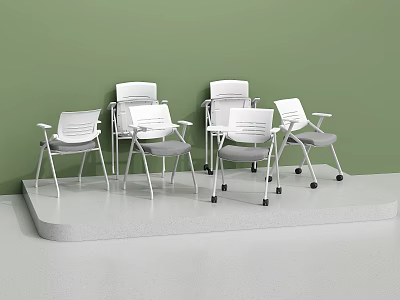 White Single Office Chairs With Armrests And Wheels On Green Background Platform 3d model