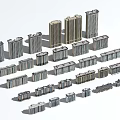 Residential Buildings Model Collection Featuring Various Heights and Architectural Styles