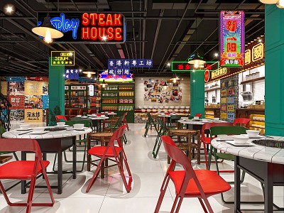 Industrial LOFT Tea Restaurant Hong Kong-style Tea Restaurant 3d model