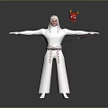 Fantasy Character In White Outfit With Red Devil Mask Bow Arrow Arms Outstretched