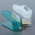 Transparent And Blue Plastic Shoe Stretchers Supporting White Shoes With Perforated Design