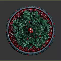 Green Christmas Tree With Red Star On Top And Decorative Red Ornaments Base