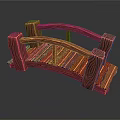 Wooden Small Bridge Model With Carved Railings And Textured Planks