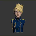 Woman with Blonde Spiky Hair in Blue Uniform with Yellow Epaulets Gold Tassel Bust Sculpture