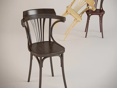 Classic Wooden Dining Chairs With Slatted Backs And Armrests In Various Colors 3d model