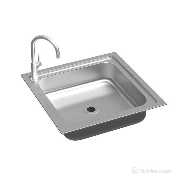 Modern Stainless Steel Kitchen Sink with Single Bowl and Faucet Design 3d model 