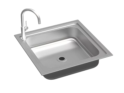 Modern Stainless Steel Kitchen Sink with Single Bowl and Faucet Design 3d model