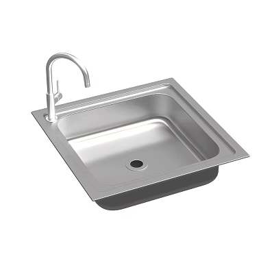 Modern Stainless Steel Kitchen Sink with Single Bowl and Faucet Design 3d model