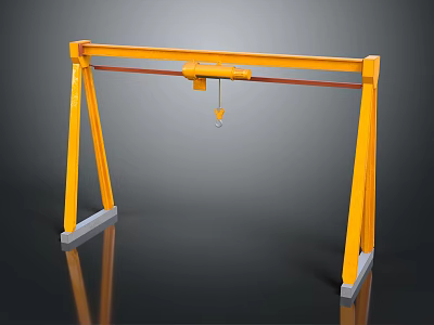 Yellow Industrial Gantry Crane Equipment with Frame Beam and Hook 3d model