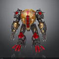 Mechanical Creature Character Featuring Red Gold Armor Spikes And Sharp Claws