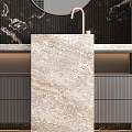 Modern Bathroom Washbasin With Black Marble Wall Oval Mirror And Beige Countertop