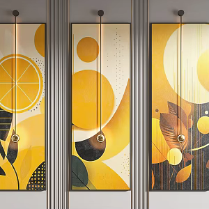 Combination Triple Painting Living Room Decorative Painting Abstract Painting 3d model