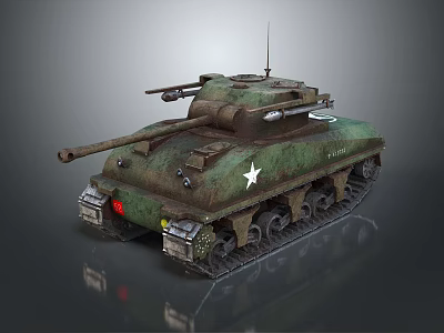 Weathered Military Green Tank With White Star Turret Tracked Design And Cannon 3d model