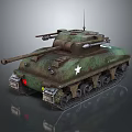 Weathered Military Green Tank With White Star Turret Tracked Design And Cannon
