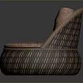 Single Sofa With Woven Rattan Frame Striped Cushion And Cozy Modern Design