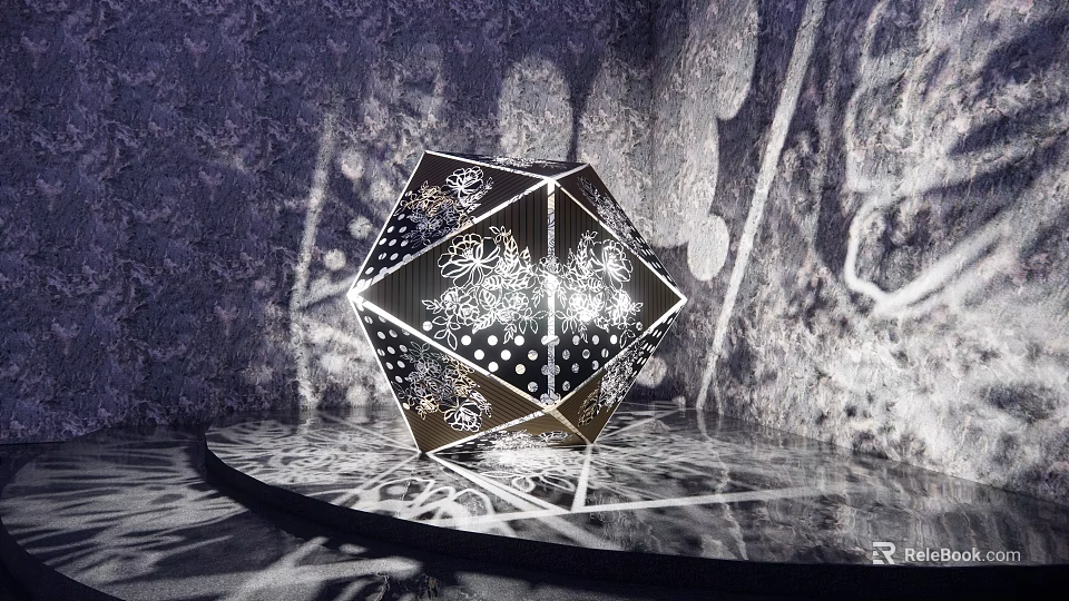 Geometric Garden Ornament With Patterned Metal Frame And Light Shadow Effects On Display Stand 3d model 
