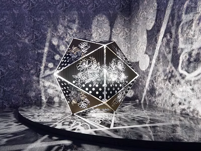 Geometric Garden Ornament With Patterned Metal Frame And Light Shadow Effects On Display Stand 3d model