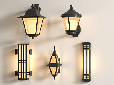 Modern Wall Lamps With Black Metal Frames Glass Shades And Various Designs 3d model