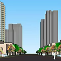 Modern Urban High Rise Buildings With Green Spaces And Road Networks