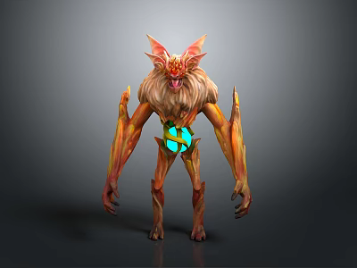 Fantasy Plant Creature With Orange Skin And Blue Glowing Body Features 3d model