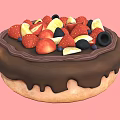 Delicious Chocolate Donut Topped with Fresh Strawberries Banana Slices Blueberries and Blackberries