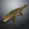 Realistic Crocodile 3D Model With Green And Brown Skin Open Mouth Crawling Posture