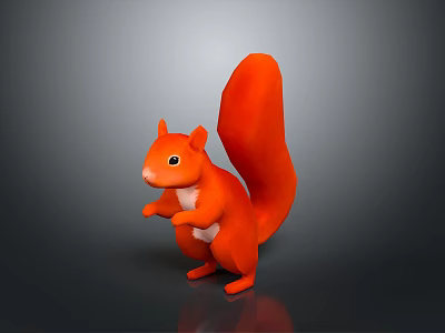 Orange Standing Squirrel 3D Character Model With Big Tail White Belly And Black Eyes 3d model