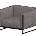 Modern Light Gray Single Seater Sofa With Ribbed Armrests And Black Metal Frame