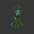 Cartoon Fantasy Tree Scene With Brown Trunk Purple Pink Branches And Blue Glowing Effects