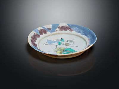Artistic Ceramic Plate Decoration With Hand painted Colorful Figures And Traditional Patterns 3d model