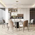Elegant Modern Restaurant Interior With Dining Table Chairs Pendant Lights And Wine Cabinet