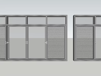 Modern Building Doors And Windows With Transparent And Perforated Panel Design 3d model