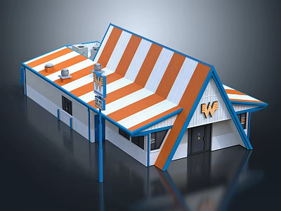 Building Featuring Orange and White Striped Roof and Prominent W Logo for Diner 3d model