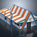 Building Featuring Orange and White Striped Roof and Prominent W Logo for Diner