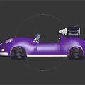 Purple Convertible Car with Shiny Exterior Black Bow Decoration on Top and Glowing Wheels Design