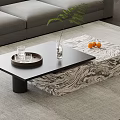 Modern Black Coffee Table with Marble Base Tray Glasses Green Plant and Oranges