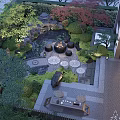 Serene Garden Landscape With Pond Stones Green Plants Trees And Stone Pathway