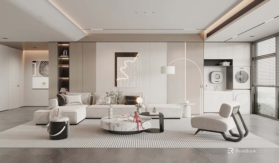 Modern Living Room Interior With Sectional Sofa Coffee Table Area Rug And Floor Lamp 3d model 