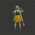 Anime Character Design With Green Hat Pink Braid Hair Yellow Skirt And Striped Socks