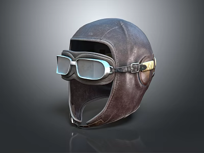 Vintage Aviator Helmet With Leather Construction Classic Goggles And Retro Style 3d model