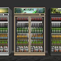 Commercial Display Refrigerators in White Black and Wood Tones Filled with Cold Drinks