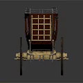 Vintage Horse Carriage With Red Body Golden Wheels And Roof Railings