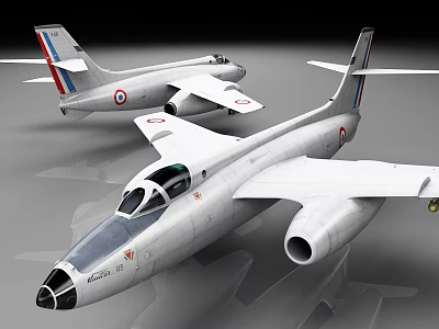 Vintage White Military Jet Aircraft With Red Blue Striped Tails And Cockpits 3d model