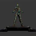 Futuristic Armored Character Standing On Circular Platform With Green Blue Purple Accents
