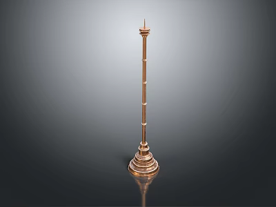 Brass Decorative Column With Layered Structure Spire Top And Smooth Surface Reflection 3d model