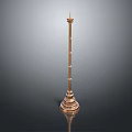 Brass Decorative Column With Layered Structure Spire Top And Smooth Surface Reflection 3d model