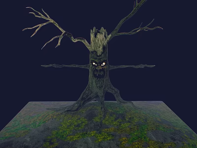 Mysterious Game Movie Character Withered Tree With Eyes And Mouth Dark Background 3d model