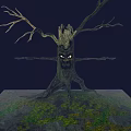 Mysterious Game Movie Character Withered Tree With Eyes And Mouth Dark Background