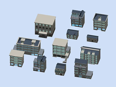 Various Architectural Building Models With Different Roof And Window Styles 3d model