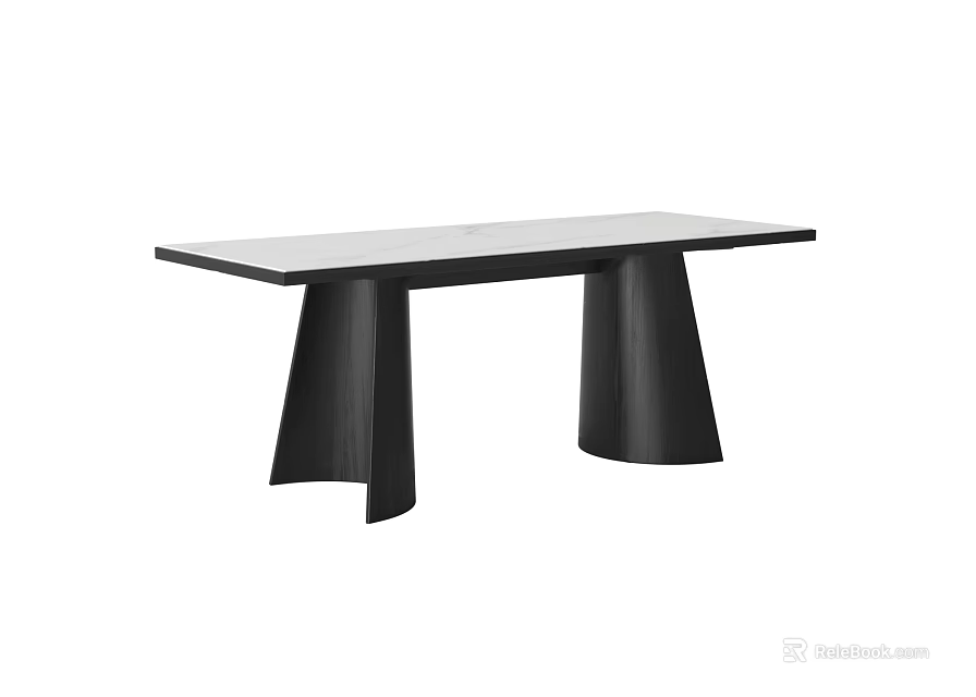 Modern Black Dining Table With Sleek Surface And Unique Conical Legs 3d model